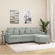 LAPOOH 3201107 3-vietė sofa su taburete, šviesiai pilka, 180 cm, aksomas, poilsio sofa, sofos ir sofos, poilsio sofa, sofa svetainei, sofa su