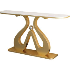 Schmaler Flurtisch Beistelltisch Mit Marmor-Tischplatte, schlanker platzsparender Beistelltisch mit Metallkugel,Sofatisch Für Wohnzimmer Und Eingang(White+Gold,120cm)