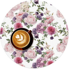 Apvalūs padėkliukai Rose Pattern 35 cm rinkinys iš 2 Washbale Table Placemat Holiday Dining for Party Kitchen Dining Kitchen Restaurant Decoration Natural Linen
