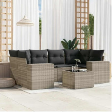 7-TLG. Garten-Sofagarnitur mit Kissen Hellgrau Poly Rattan - Garten Sofa Set Poly Rattan - Gartenmöbel Hellgrau - 7-TLG. Gartensofa mit Kissen