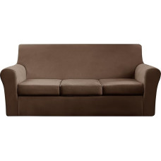 Samt-Couchüberzüge für 3 Kissen, Couch, Sofa, haustierfreundlich, dehnbar, passgenau, Sofabezug, 3-Sitzer, maschinenwaschbar, Schonbezüge für Sofas (Dunkelbraun, Sofa)