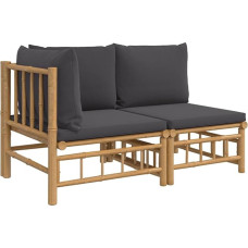 2-TLG. Garten Lounge Set Bambus 55/69 x 65 cm dunkelgraues Polster Modernes Design Robustes Outdoor Sofa für Balkon Terrasse und Garten