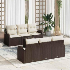 Modernes Gartensofa-Set modular konfigurierbar aus Poly-Rattan in Braun mit abnehmbaren Kissen und Glasplatte für Garten und Terrasse