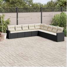 9-TLG. Garten-Sofagarnitur mit Kissen Schwarz Poly Rattan, Gartenmöbel Set 9-TLG. Schwarz Poly Rattan, PE Sofagarnitur mit Kissen