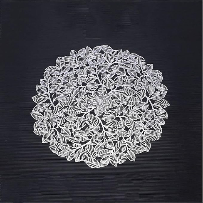 Tischset PVC, 2er-Set Metallisches, rundes, hohles Blättermuster Platzsets für küche Speisetisch Hotel, Platz-Matten, 38x38cm, Silber B