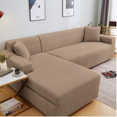 Storos sofos dangteliai 1 2 3 4 vietų sekcijos sofos sofos dangteliai L formos įtempimo dangtelis gyvenamajam kambariui Šunys naminiai gyvūnai Plaunamas patvarus baldų apsauga Polar Fleece Camel (4 sėdynės)