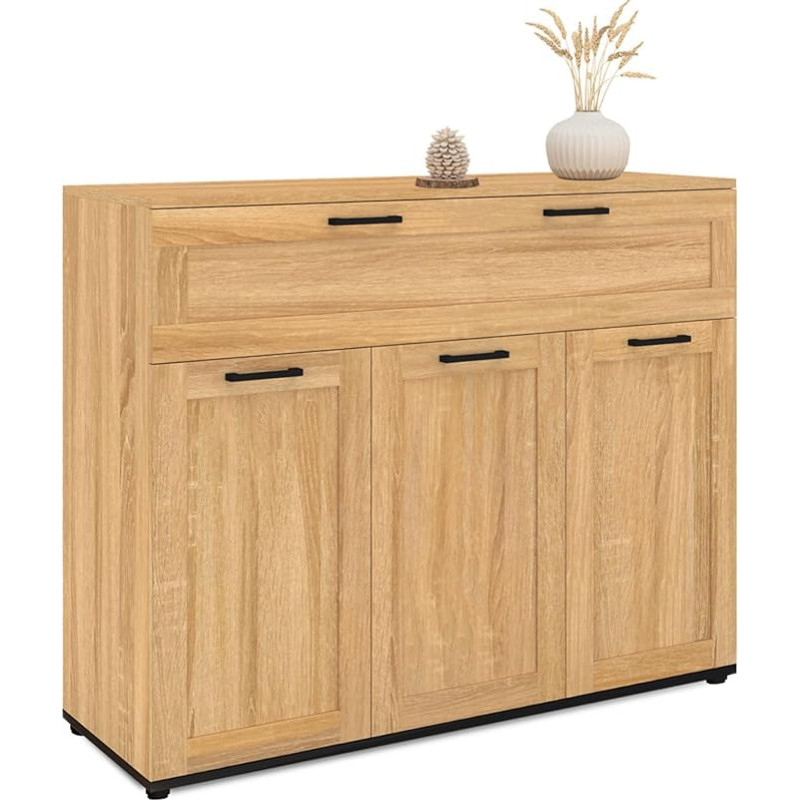 IDMarket - Vito Sideboard 100 cm 3 Doors and 1 Drawer Beech Effect with Black Handles