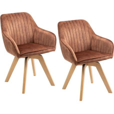 SEBA Gail Swivel Chairs, 180°, Set of 2, Wooden Base, Armrest, Dining Chair, Upholstered Chair (Cognac)