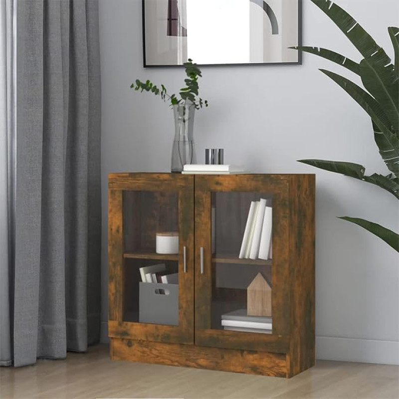 Glass Cabinet, Glass Cabinet, Display Case, Collector's Display Cabinet, Glass Cabinet, Jewellery Showcase, Smoked Oak 82.5 x 30.5 x 80 cm, Wood Material