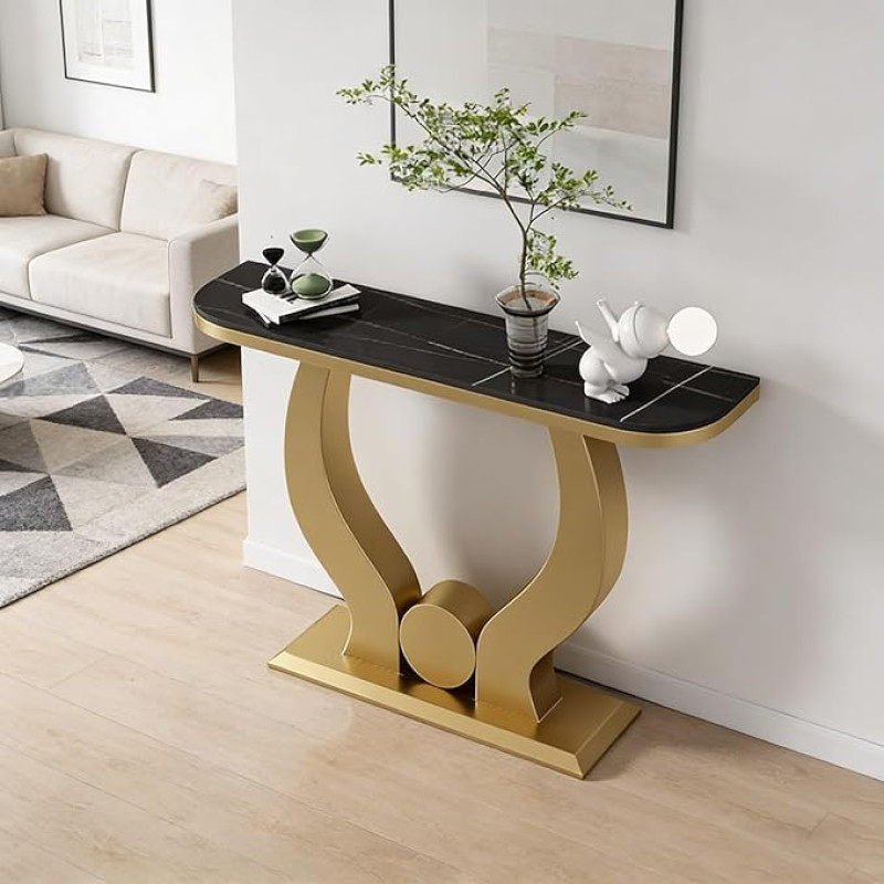 Konsolentisch modern, Langer schmaler Flurtisch, für Flur, Eingang, Büro, Korridor, Couchtisch hinter Sofa (juoda ir auksinė, 100x30x80cm)