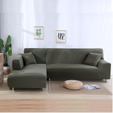 Kampiniai sofos užvalkalai, elastingi L formos sofos užvalkalai, neslystantys sofos užvalkalai naminiams gyvūnams, vaikams, kampiniai sofos užvalkalai, baldų apsauga - gyvenamajam kambariui, pilka, žalia, 4 sėdimos vietos (235~300 cm))