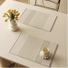Tischset Rechteckig, 8er Set Rechteck mit Streifen Platzset & Küstenfahrer Modern, Tischset für Küchen Zuhause Esszimmertisch Restaurant, Beige, Stil 2, 30x40cm