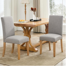 Set mit 2 modernen Esszimmerstühlen aus Leinen - ergonomisch gebogene Rückenlehne, dekorative Nieten, Beine aus Massivholz, Tragkraft 120 kg - Komfort für Esszimmer, Küche, Wohnzimmer,