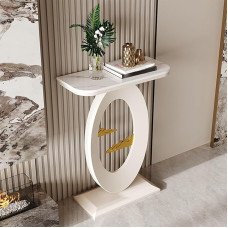 Sinterstein-Konsolentisch mit O-förmigem Ringboden, Leicht luxuriöser Eingangstisch mit Hochtemperatur-Backlack für Flur, Wohnzimmer und Foyer(White,80cm/31.5in,White)