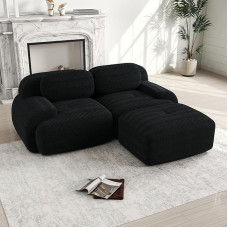 82 colių kampinė sofa iš minkšto velvetinio audinio, modulinė, galima derinti su išlenktais porankiais, neremontuojama, labai elastingas putų paminkštinimas, skirta svetainei, poilsio zonoms ir miegamajam (juoda)
