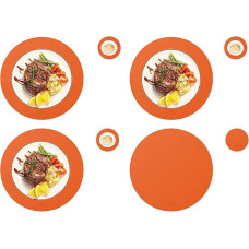 Wasserdichtes rundes Tischset und Untersetzer-Set, hitzebeständiges, rutschfestes Platzdeckchen aus PU-Kunstleder (4 Tischsets, 4 Untersetzer) für Küchen-Esstischsets - Orange