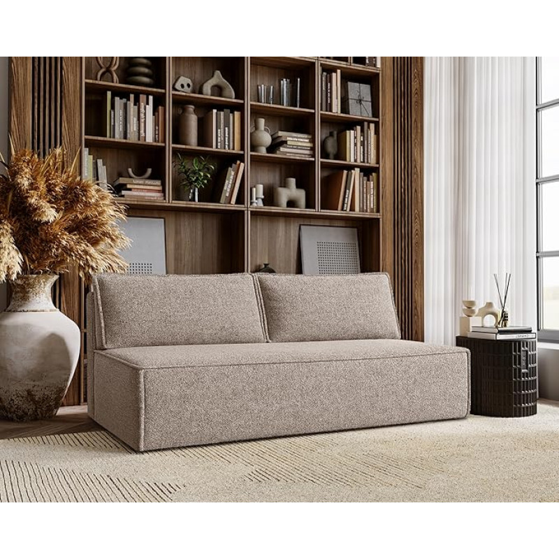 Kaiser Möbel - sofa su miego funkcija ir lovos dėže, sofa 3-vietė, sofa lova, patogi sofa svetainei ir paauglių kambariui, sofa lova, minkšta sofa, sulankstoma sofa, be porankių, Duo, šiltai smėlio spalvos