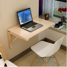 Klappbarer Schreibtisch aus massivem Kiefernholz, zur Wandmontage mit schwebenden Regalen, platzsparend, kleiner Schreibtisch für Küche, Esszimmer, Outdoor, Garten, Eck-Design, Halterung im