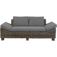 Skoninga rotango sofa, pagaminta iš neluptos natūralios medžiagos / elegantiška sofa, skirta stiliui vertinti, su aukštos kokybės apmušalais iš tikro rotango (pilka)