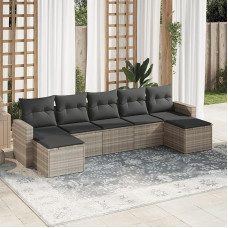 Homgoday Gartenmöbel-Set, 7-teilig, mit Kissen, hellgrau, Polyrattan, modernes Sofa-Set, Schlafsofa, Wohnzimmer, Couch-Set für den Außenbereich, Modell 3219332