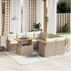 Homgoday Modernes Sofa-Set, 9-teilig, mit Kissen in Beige aus Polyrattan, Set aus Schlafsofa, Wohnzimmer, Couch-Set für den Außenbereich, Gartenmöbel für den Außenbereich,