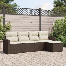 Homgoday Gartensofa-Set 5-teilig mit braunen Kissen aus Polyrattan, Lauko sofos sodybai, rinkinys sodybai, Gartenmöbel-Set C1