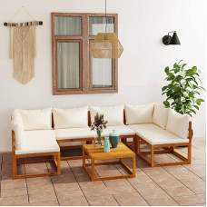 Homgoday Gartensofa-Set 7-teilig mit Kissen Creme Massivholz Akazie, Sofas für den Außenbereich, Schlafsofa Wohnzimmer, Sofa Garten Wohnzimmer Terrasse Outdoor Möbel
