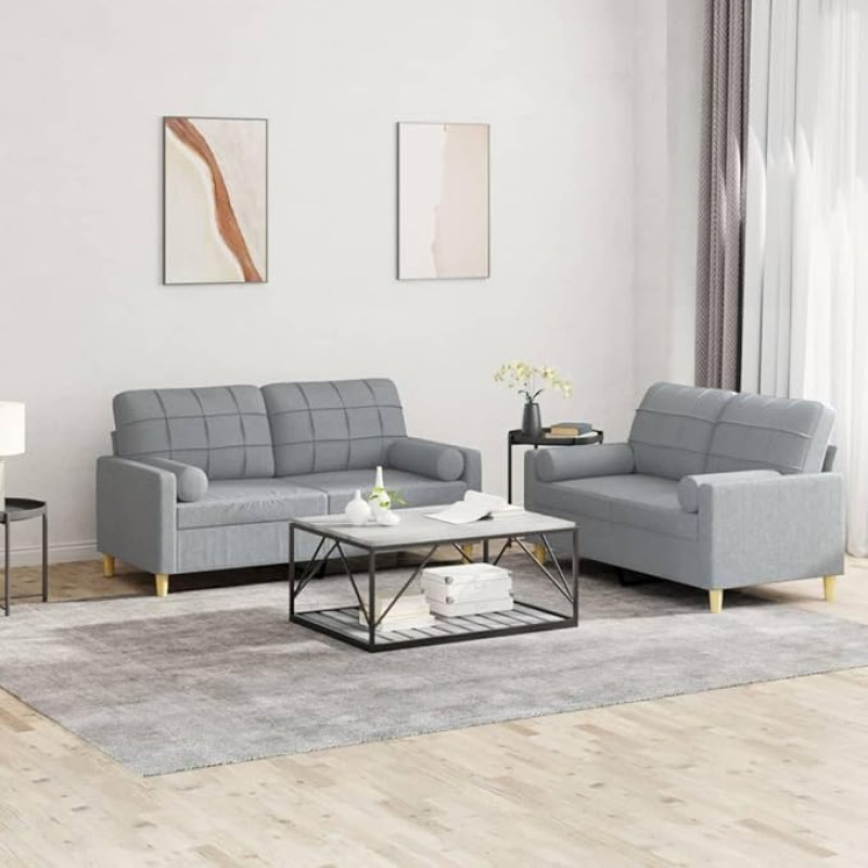SECOLI 2 sėdimųjų ir 2 sėdimųjų vietų sofų komplektai 2-2 sofos 2 sėdimųjų vietų sofa 2 sėdimųjų vietų sofa svetainei / miegamajam / biurui Šviesiai pilkas audinys 2-2 sėdimųjų vietų + 2 sėdimųjų vietų sofa