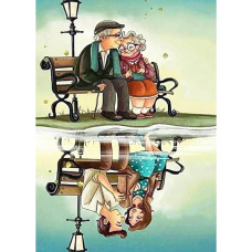 AIRDEA Loving Old Couple Will Get Old Together Diamond Painting Picture Kits, 5D Diamond Painting by Numbers Adults, Full Diamond Pictures Embroidery Arts Craft Set for Wall Room Home Decor 30 x 40 cm