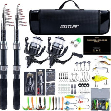 Goture Angelset mit 2 Teleskop-Angelruten,1,8m/2,1m/2,4m/2,7m I Angelrute Set Komplett 2 5.2:1 Spinnrolle, Angelwerkzeug-Set, Köderbox & Tragetasche – für Salz-/Süßwasser, Reisen–Angelgeschenk