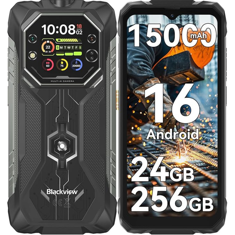 Blackview Rock 1 Android 16 lauko išmanusis telefonas, 15000 mAh talpos išmanusis telefonas, 6,56
