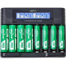 2800 mAh Ni-MH AA baterija ir 1100 mAh NI-MH AAA baterija su įkrovikliu, SUNLYTOUR 4 vnt. 2800 mAh AA NI-MH baterijų ir 4 vnt. 1100 mAh AAA NI-MH baterijų su įkrovikliu, įkrauna iki 1200 ciklų