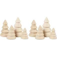 Wooden Christmas Trees, H: 3.3 + 4.3 + 5.3 + 6.3 cm, D: 2.3 + 3 + 3.2 + 4 cm, Empress Wood, Pack of 4 (pack of 2)