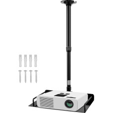 QWORK Ceiling Mount Projector Mount with Integrated Cable Guide Height Adjustable 38-60 cm Load Capacity 3 kg for Projectors and Cameras