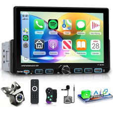 Rimoody Autoradio 1 Din mit Wireless Carplay Android Auto Bluetooth 5.2 FMAM//RDS, 7 Zoll IPS jutiklinis ekranas Radio Single Din mit IOS/Android Mirror Link EQ/USB/Type C/DVR Lenkradsteuerung Rückfahrkamera