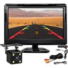 Kairiyard 5 Inch HD Car LCD Monitor with 4 LED Night Vision Waterproof Car Rear View Reversing Camera Reversing System for Cars, SUVs, Vans, Pickups and Trucks, 12 V - 24 V