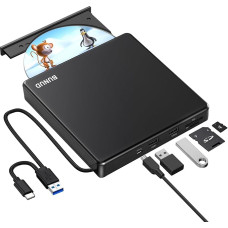 BU External CD DVD Drive, USB 3.0 & Type-C CD/DVD +/-RW ROM Burner Writer Rewriter with SD/TF & USB Ports, Optical Drive DVD Player for Laptop PC Winodws 11/10 Mac MacBook Pro Air Apple iMac