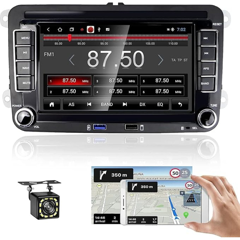 CAMECHO Android 13 Car Radio with Sat Nav for VW Golf 5 Golf 6 Skoda Polo Passat Tiguan Touran, 7 Inch HD Screen with GPS WiFi Bluetooth FM Dual USB Mirror Link Aux-In + Reversing Camera