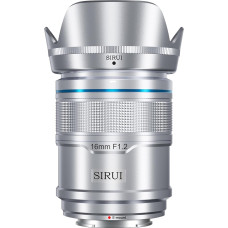SIRUI Sniper 16 mm automatinio fokusavimo objektyvas, F1.2 plataus kampo APS-C fotoaparato objektyvas, E montavimo objektyvas, skirtas A6400, A6700, ZV-E10, FX3/30 (E-Mount, sidabrinis)