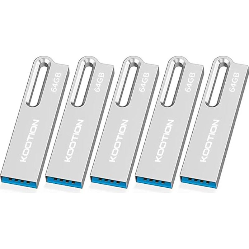KOOTION USB atmintinė 64 GB USB 3.0 5 atminties lazdelių Metalinė USB atmintinė su raktų žiedu USB atmintinė 64 GB vandeniui atsparus šuolio diskas Atminties lazdelės, skirtos kompiuteriui / nešiojamajam kompiuteriui Atsarginė atmintis (5 64 GB 2.0, sidab