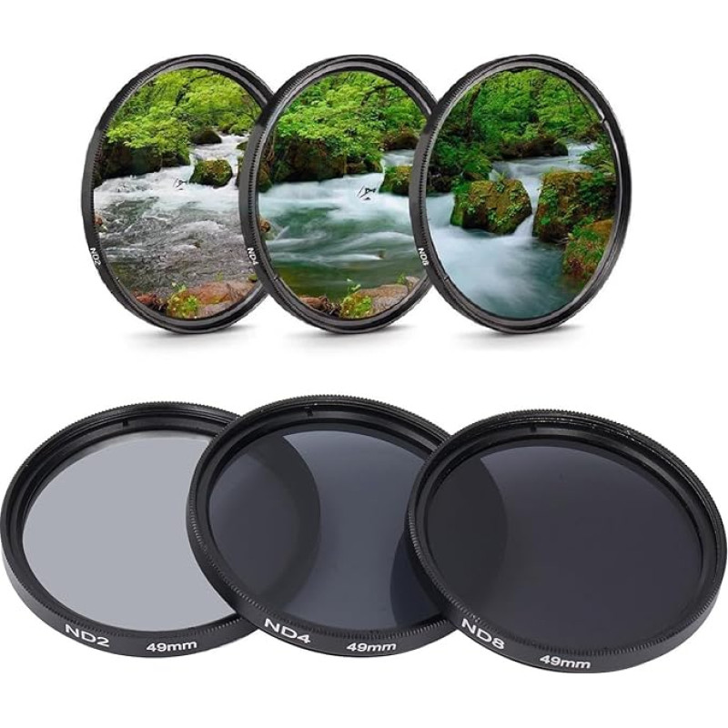 3 ND2 ND4 ND8 objektyvų filtrų pakuotė, HD filtras, skirtas daugiau sluoksnių Ige dangos neutralaus tankio filtrams su objektyvo krepšeliu, fotografijos filtrai Atz fotoaparato objektyvui (49 mm)