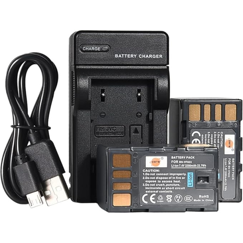 DSTE BN-VF823 ličio jonų akumuliatorius (2 vnt.) ir mikro USB įkroviklis Tinka JVC GZ-MG230 GZ-MG255 GZ-MG275 GZ-MG330 GZ-MG335 GZ-MG340 GZ-MG360 GZ-MG365 GZ-MG433 0 GZ-MG435