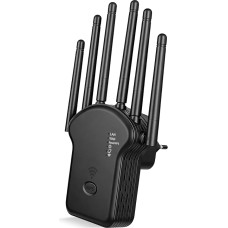 WLAN Verstärker,WiFi Repeater 1200Mbit/s,WLAN-Extender mit Repeater/Router/Access Point Modus,WiFi Verstärker mit großer Reichweite und Ethernet-Anschluss（Schwarz）