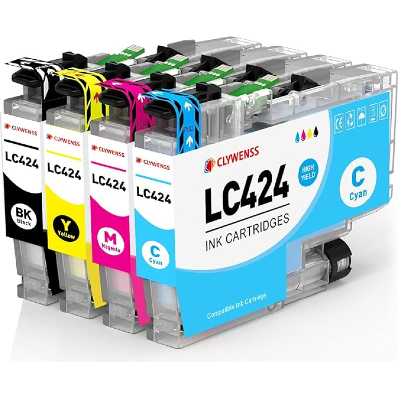 LC424 spausdintuvo kasetės, suderinamos su Brother LC-424 LC-424VAL LC-424VAL LC424VAL Kasetės, skirtos DCP-J1200W DCP-J1200WE DCP-J1200 rašalams, 4 vnt. (juodos, žydros, purpurinės, geltonos spalvos)