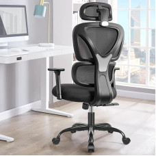 KERDOM Office Chair Ergonomic Desk Chair with Adjustable Headrest, Armrests, Lumbar Support, Against Back Pain 150 kg/330 lb Load Capacity (Black)