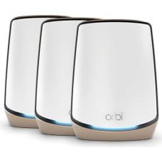 NETGEAR Orbi WiFi 6 Mesh WLAN sistema (RBK863S) | Triband Mesh, maršrutizatorius su 2 palydoviniais kartotuvais, aprėptis iki 540 m² ir 100 įrenginių, Armor prenumerata, AX6000 (iki 6 Gbps)