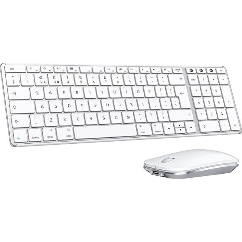 seenda SKM64-2 Kabeliuose Bluetooth-Tastatur und -Maus für Mac, Mehrgeräte-wiederaufladbare schlanke Tastatur und Maus aus Metall, volle Größe, kompatibel mit MacBook Pro/Air, iPad, iMac - Weiß und