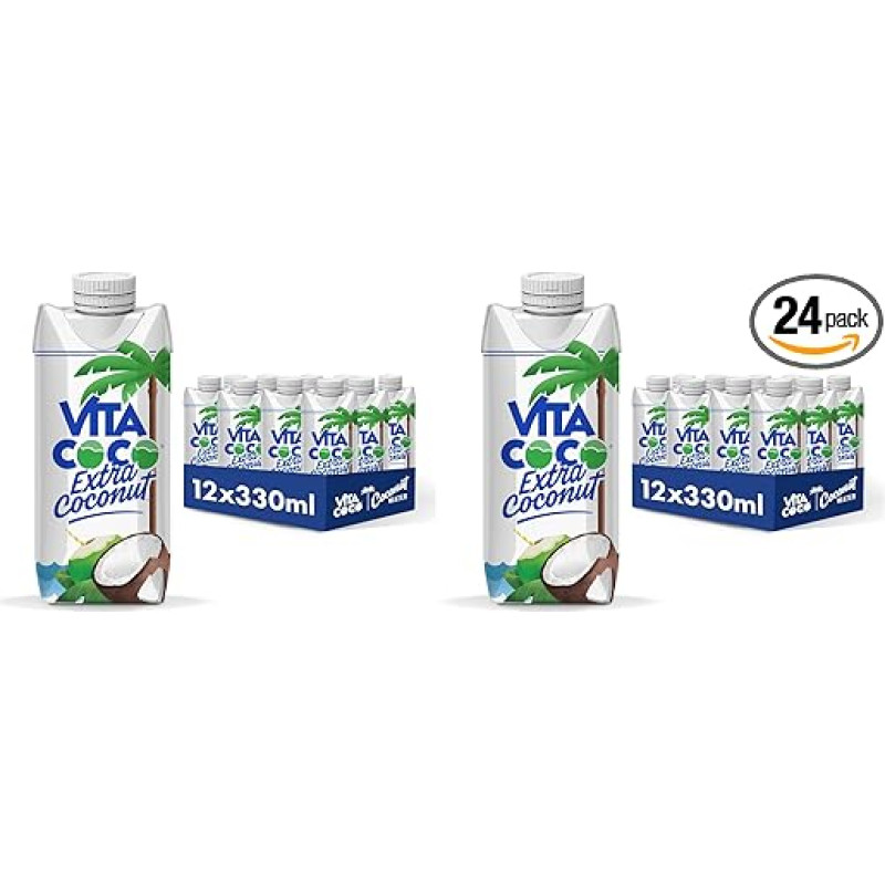 Vita Coco - Pressed Coconut Water 12 x 330 ml, Gluten-Free, Full with Vitamin C & Potassium, Coconut Flavour (Pack of 2)