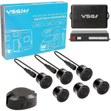 VSG 24 Premium Motorhome Parking Aid for Retrofitting, PDC Rear Parking Sensors with Plug-In System for Easiest Assembly, Acoustic Speaker, 6 Reversing Alarm Sensors, Black