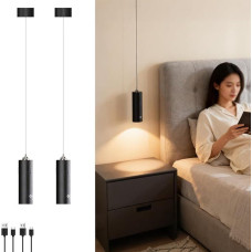 2 baterijų pakabukų šviesos pakuotė Juoda LED pakabinama lempa Touch Dimmable 3000 K Warm White Pendant Light Šiuolaikinė cilindro pakabinama lempa Baterija valdoma Reguliuojamas aukštis, skirtas miegamojo stalui Miegamasis Virtuvė 11 cm